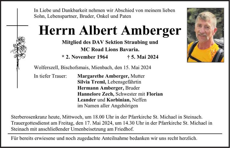 Traueranzeige Albert Amberger