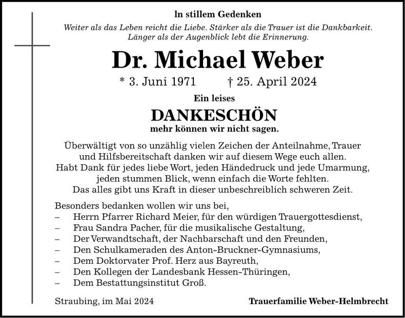 Traueranzeige Dr. Michael Weber
