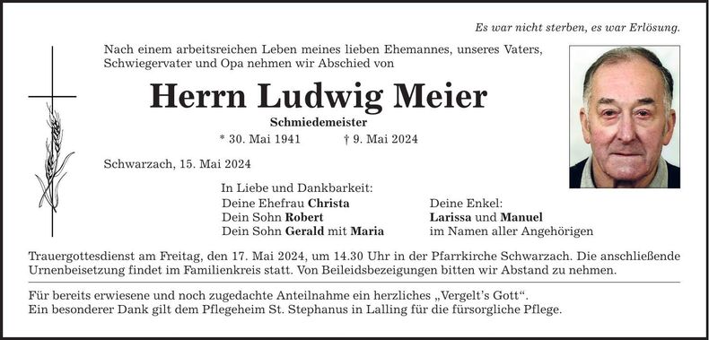 Traueranzeige Ludwig Meier