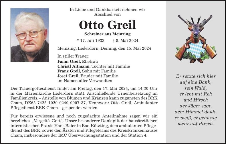 Traueranzeige Otto Greil