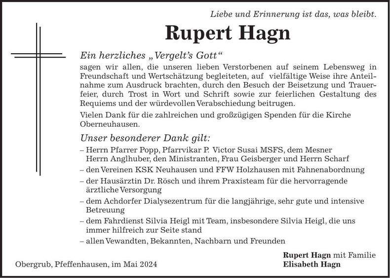 Traueranzeige Rupert Hagn