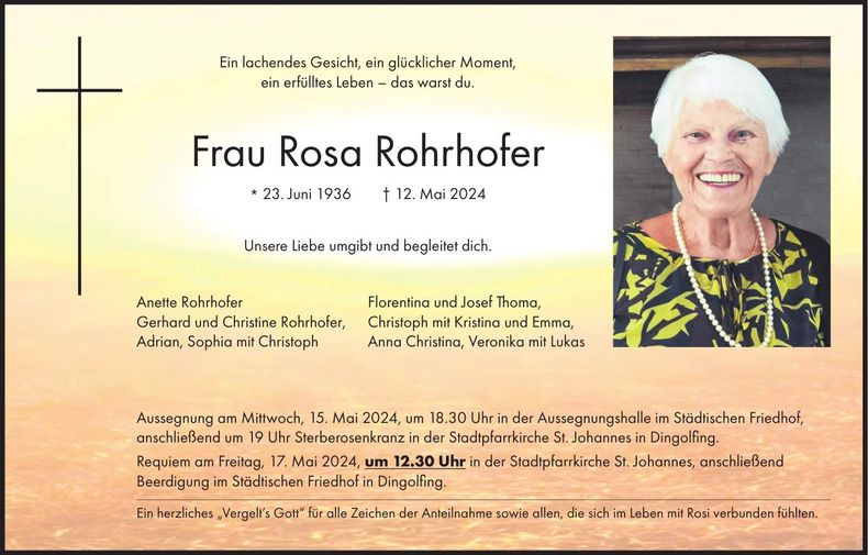 Traueranzeige Rosa Rohrhofer