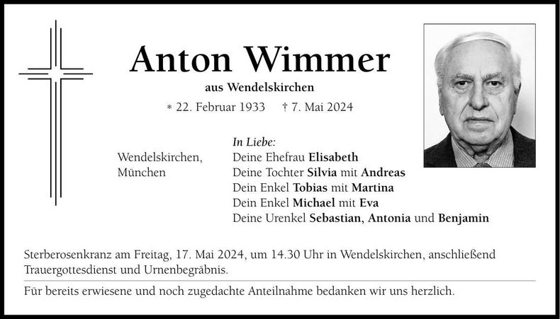 Traueranzeige Anton Wimmer