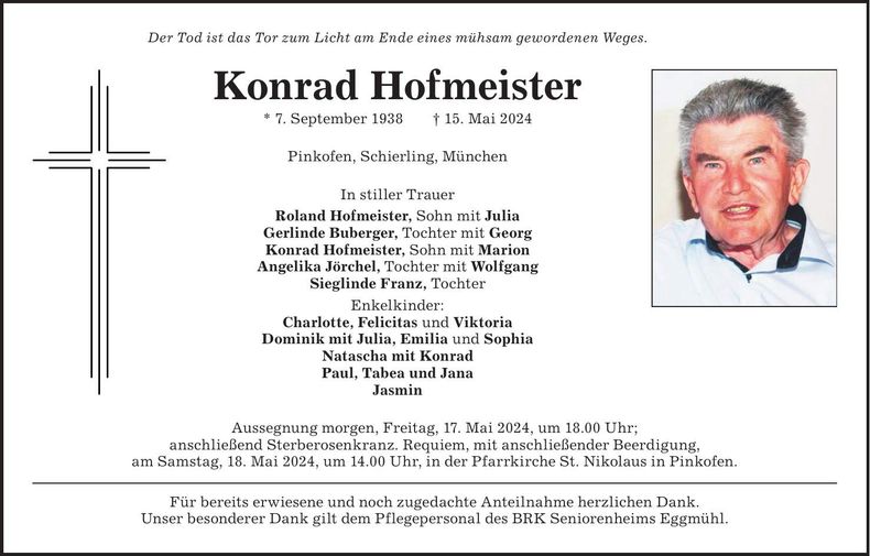 Traueranzeige Konrad Hofmeister