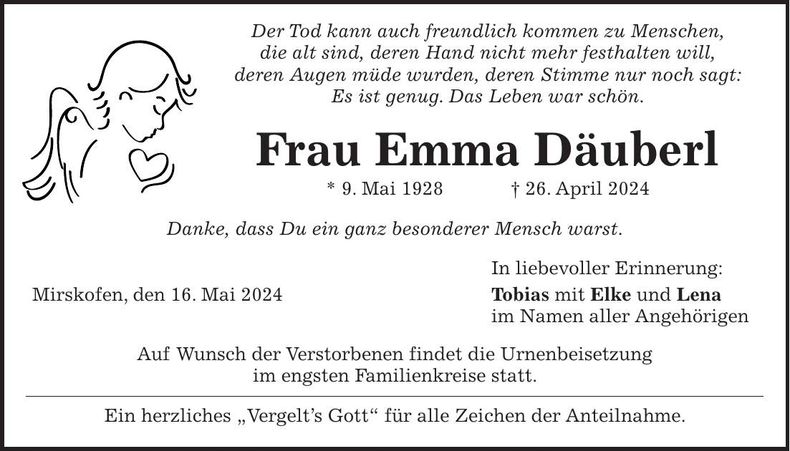 Traueranzeige Emma Däuberl