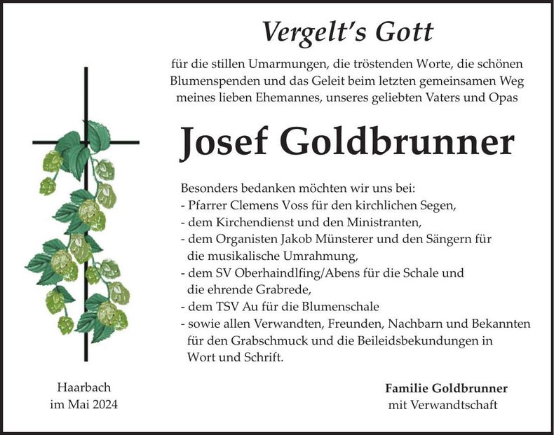 Traueranzeige Josef Goldbrunner