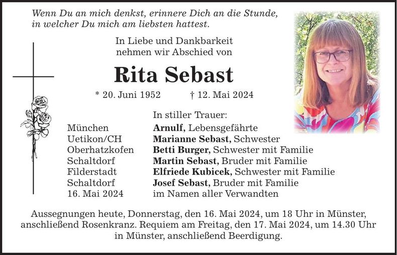 Traueranzeige Rita Sebast