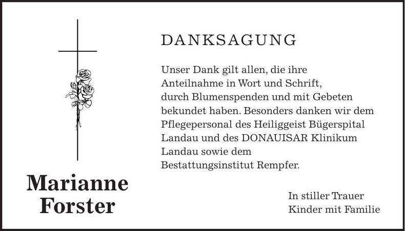 Traueranzeige Marianne Forster