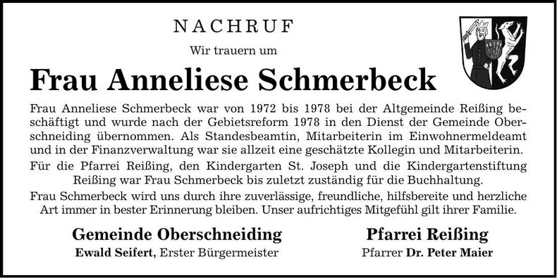 Traueranzeige Anneliese Schmerbeck