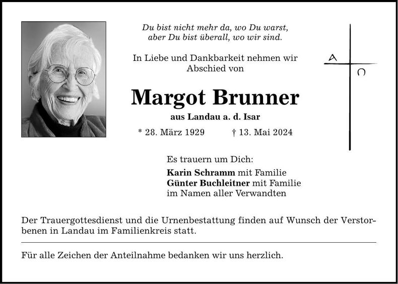 Traueranzeige Margot Brunner