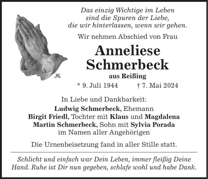 Traueranzeige Anneliese Schmerbeck