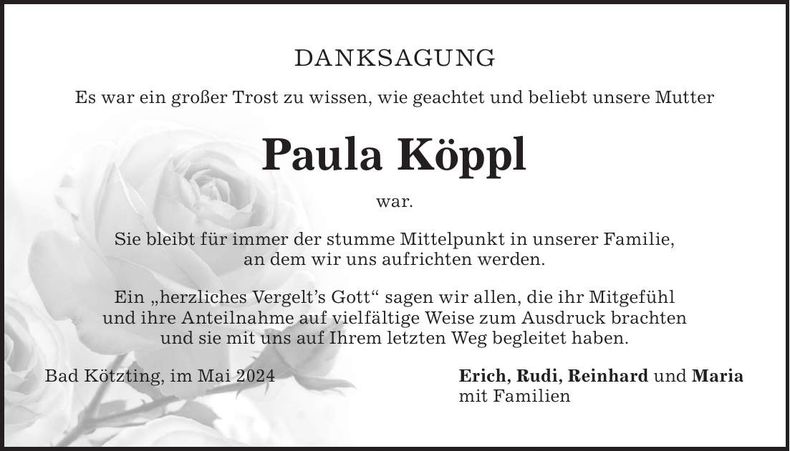 Traueranzeige Paula Köppl
