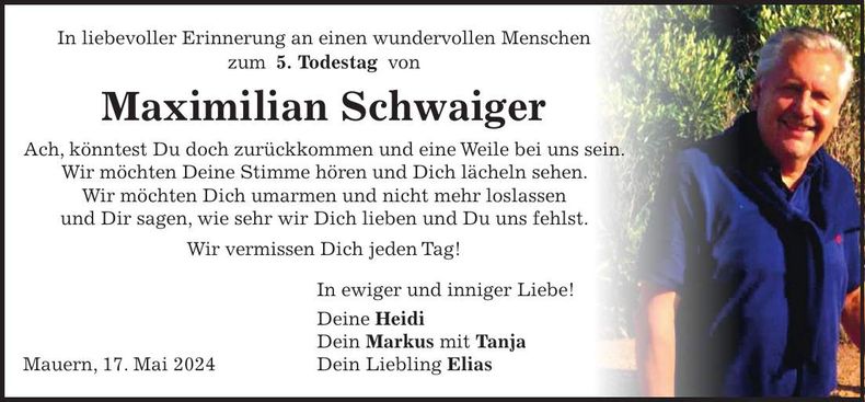 Traueranzeige Maximilian Schwaiger