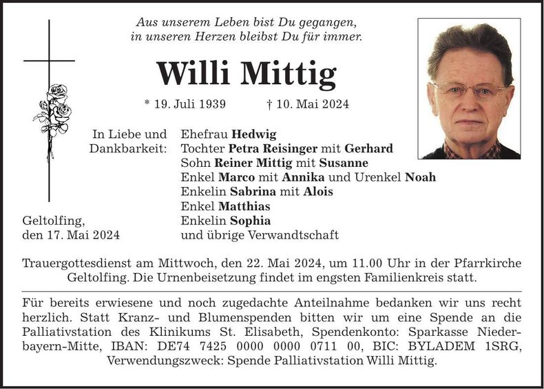 Traueranzeige Willi Mittig