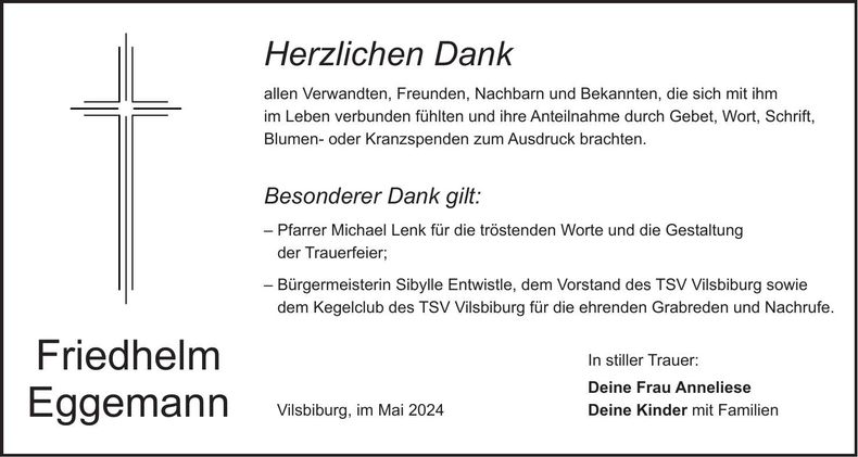 Traueranzeige Friedhelm Eggemann