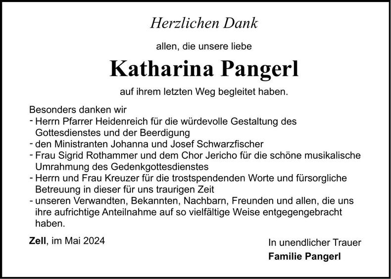 Traueranzeige Katharina Pangerl