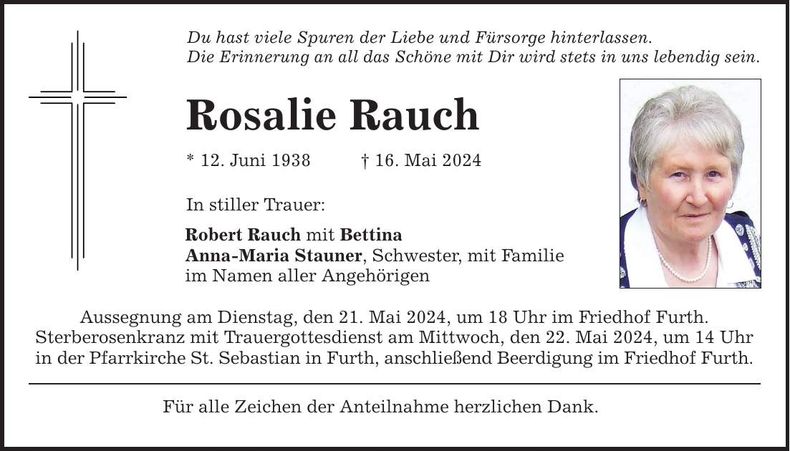 Traueranzeige Rosalie Rauch