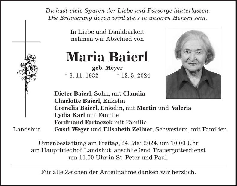Traueranzeige Maria Baierl