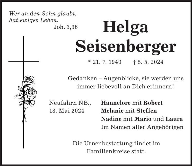 Traueranzeige Helga Seisenberger