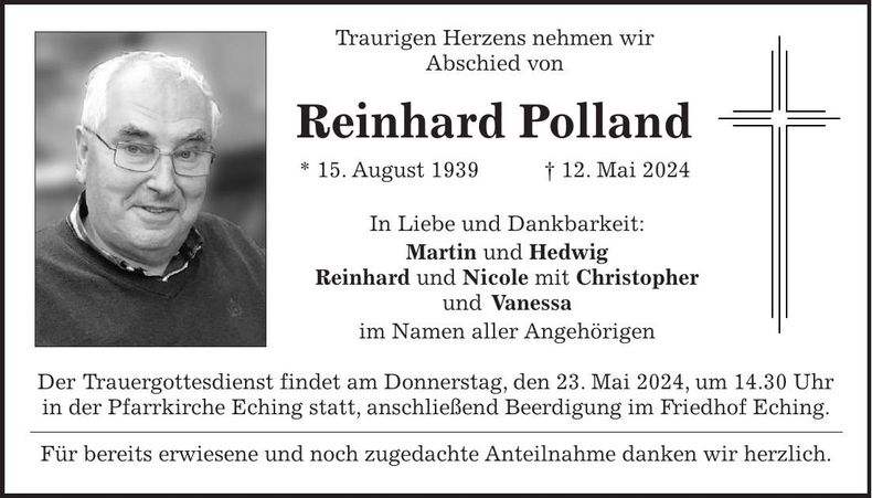 Traueranzeige Reinhard Polland