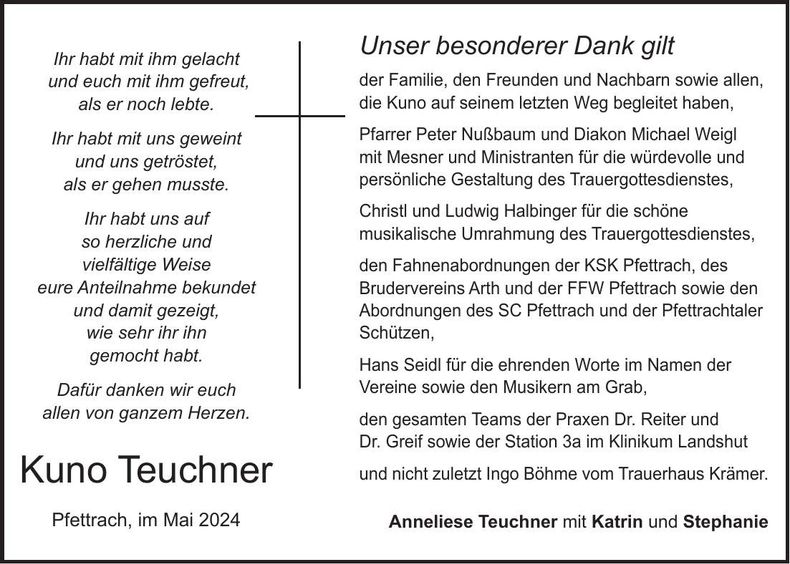Traueranzeige Kuno Teuchner