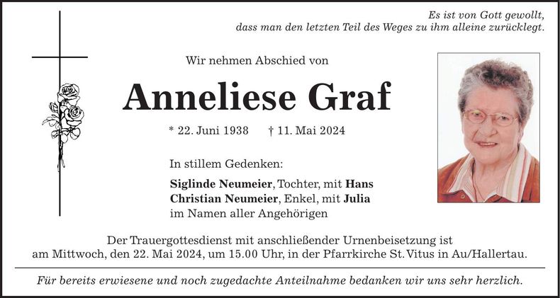 Traueranzeige Anneliese Graf