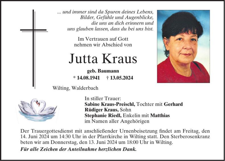 Traueranzeige Jutta Kraus