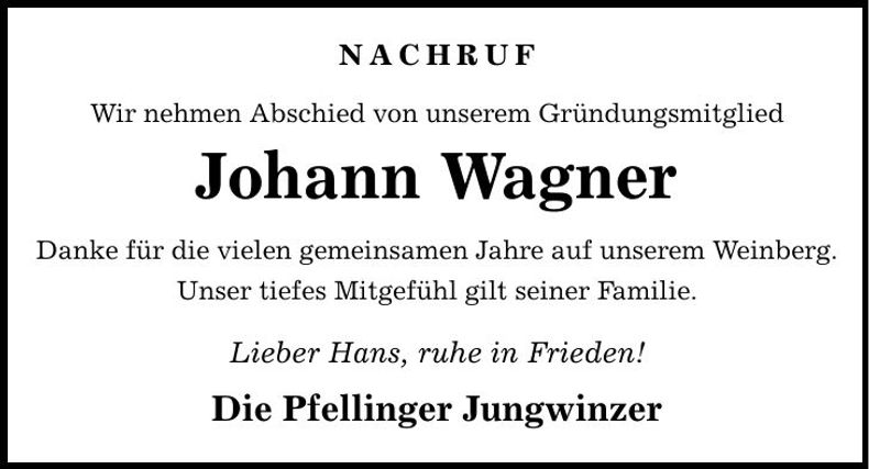Traueranzeige Johann Wagner