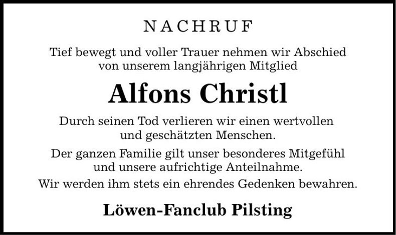 Traueranzeige Alfons Christl