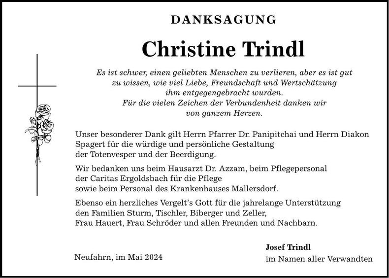 Traueranzeige Christine Trindl