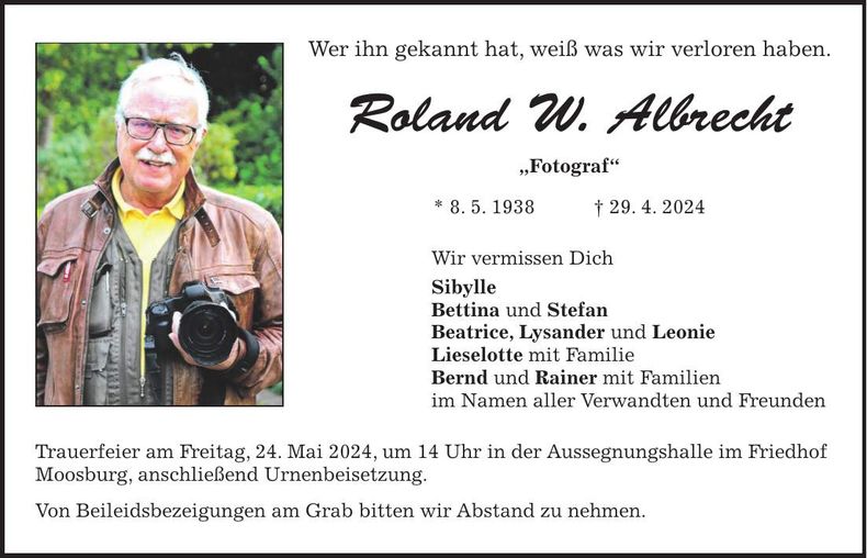 Traueranzeige Roland Albrecht