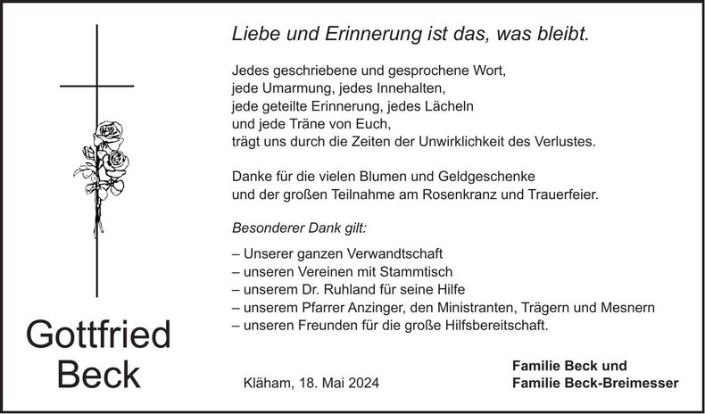 Traueranzeige Gottfried Beck