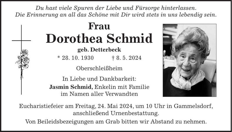 Traueranzeige Dorothea Schmid