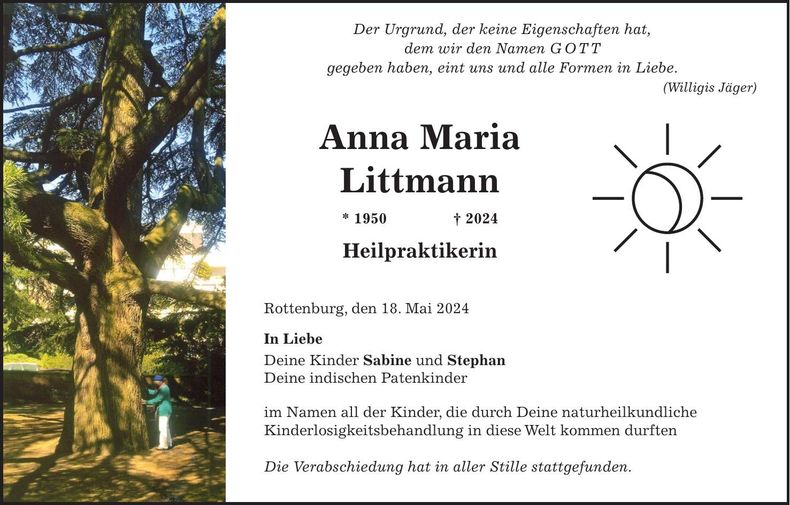 Traueranzeige Anna Maria Littmann