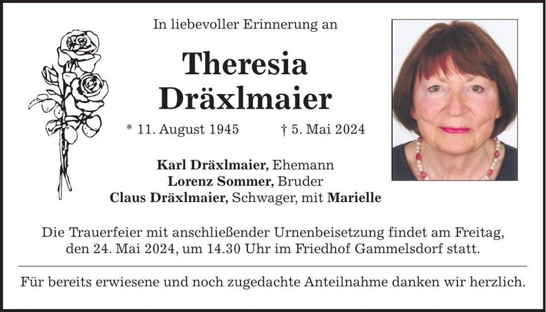 Traueranzeige Theresia Dräxlmaier