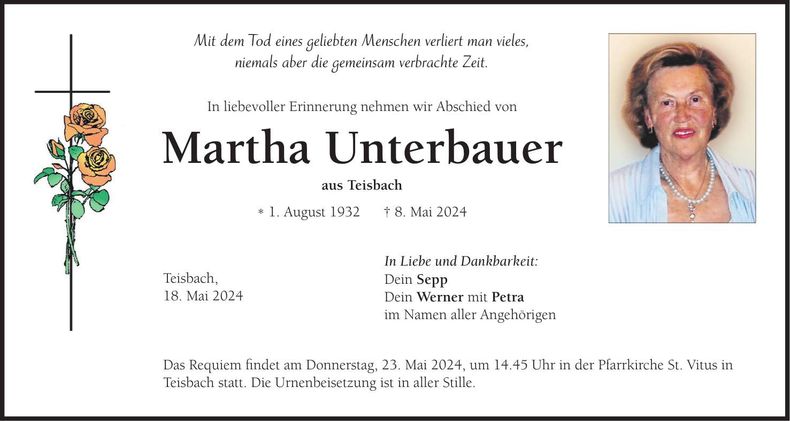 Traueranzeige Martha Unterbauer