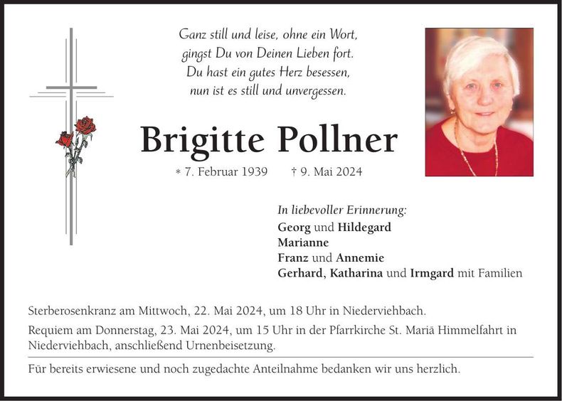 Traueranzeige Brigitte Pollner