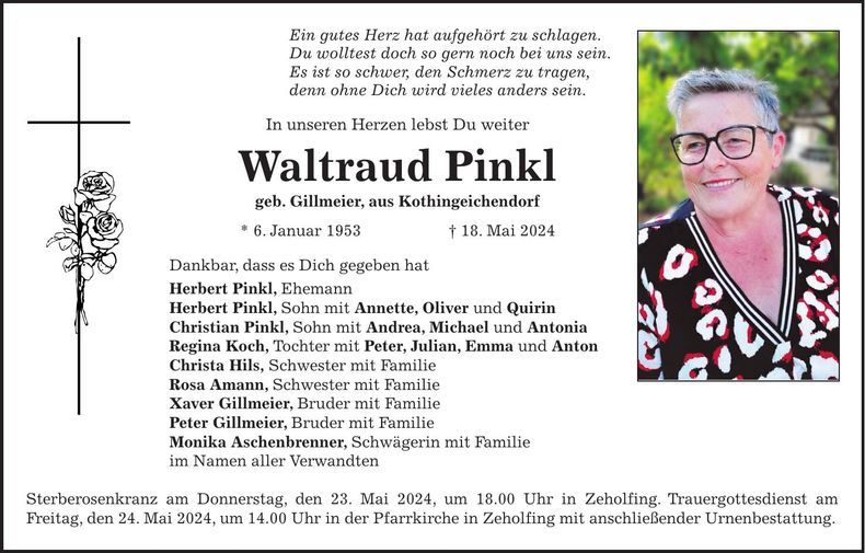 Traueranzeige Waltraud Pinkl