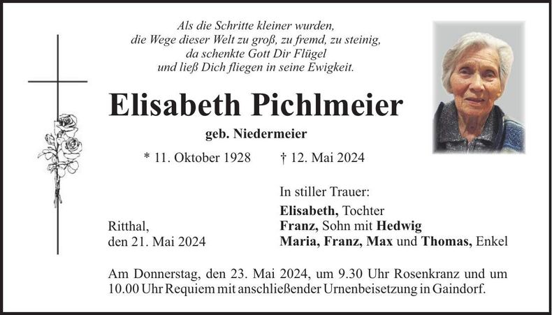 Traueranzeige Elisabeth Pichlmeier