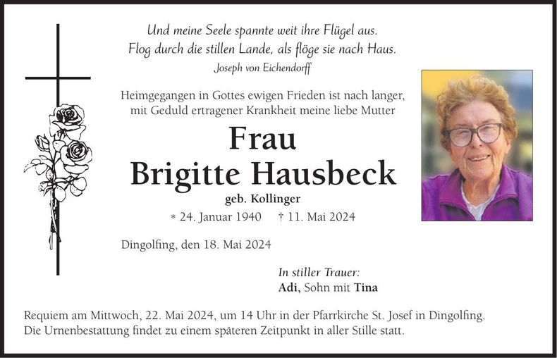 Traueranzeige Brigitte Hausbeck