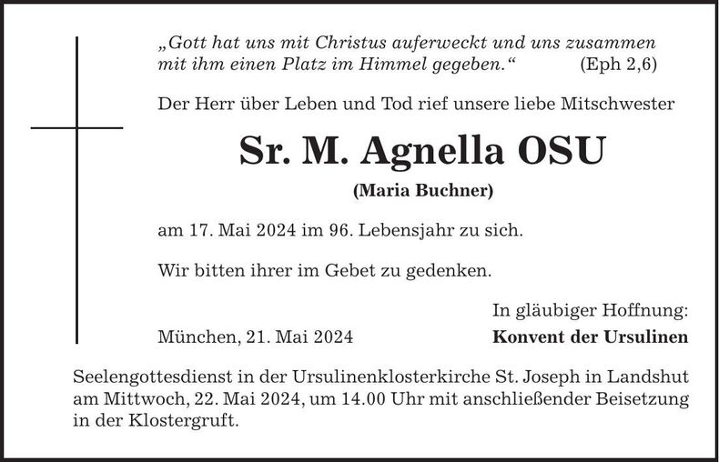 Traueranzeige Maria Buchner