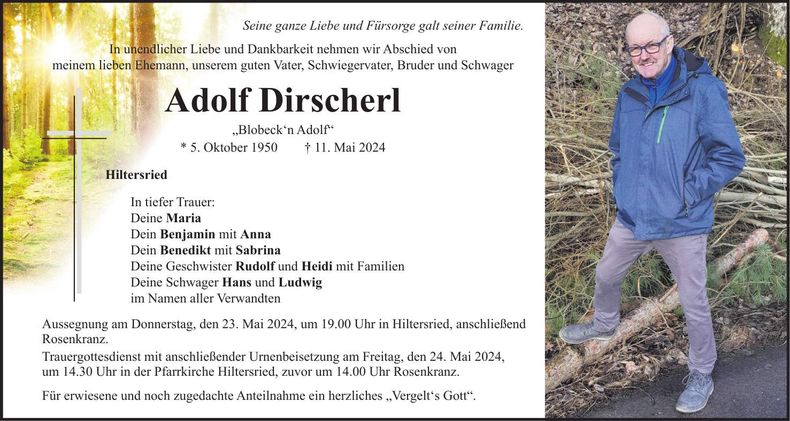 Traueranzeige Adolf Dirscherl