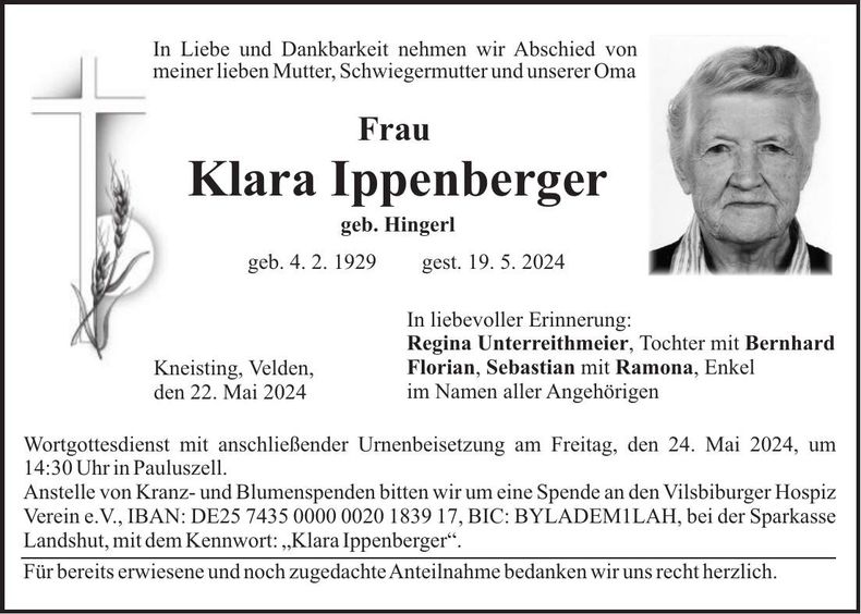 Traueranzeige Klara Ippenberger
