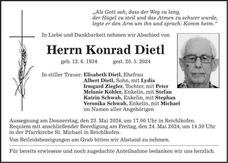 Traueranzeige Konrad Dietl