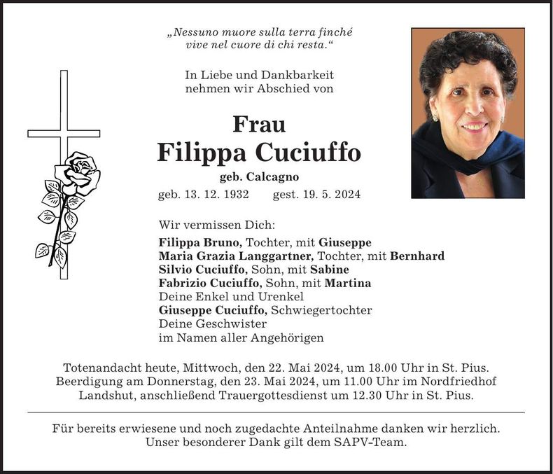 Traueranzeige Filippa Cuciuffo