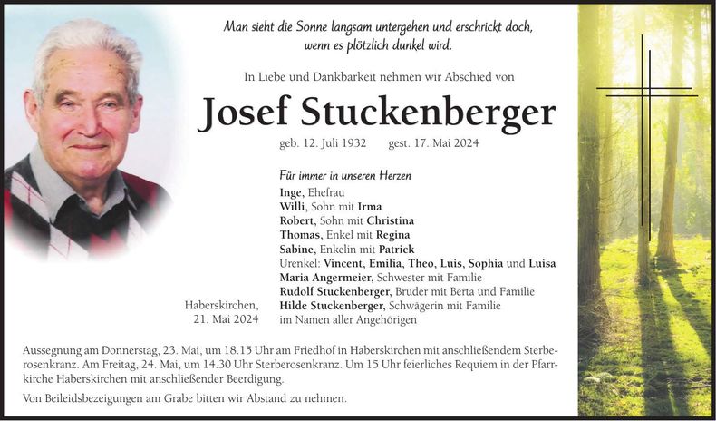 Traueranzeige Josef Stuckenberger