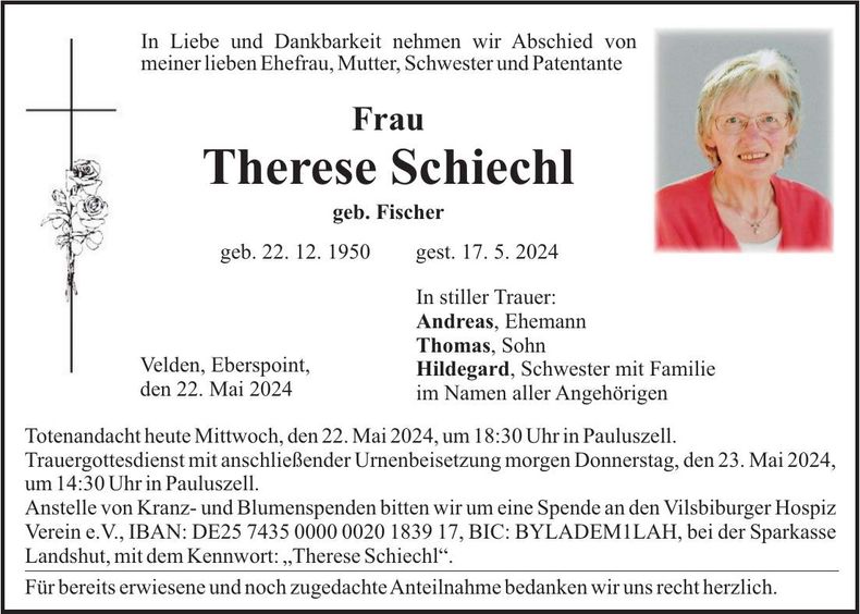 Traueranzeige Therese Schiechl