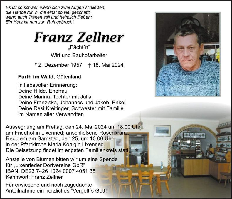 Traueranzeige Franz Zellner