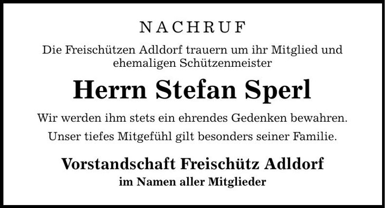 Traueranzeige Stefan Sperl
