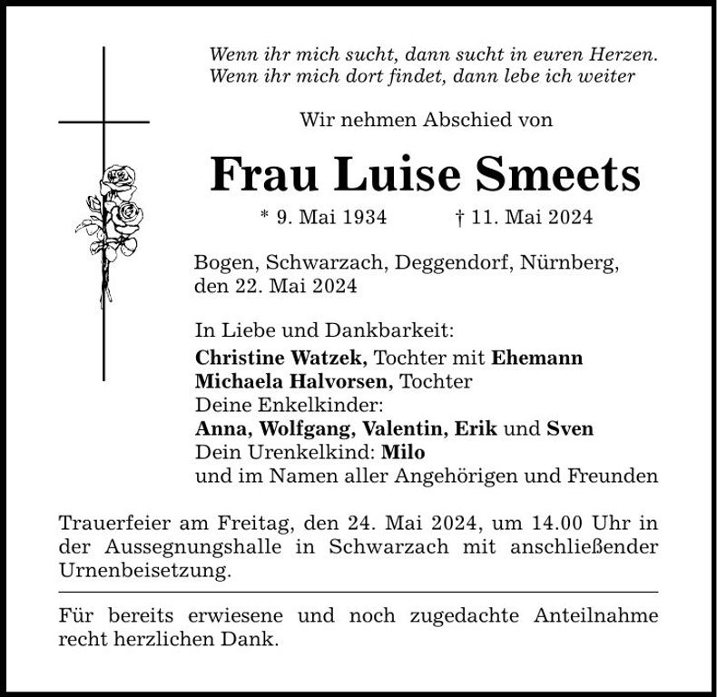 Traueranzeige Luise Smeets